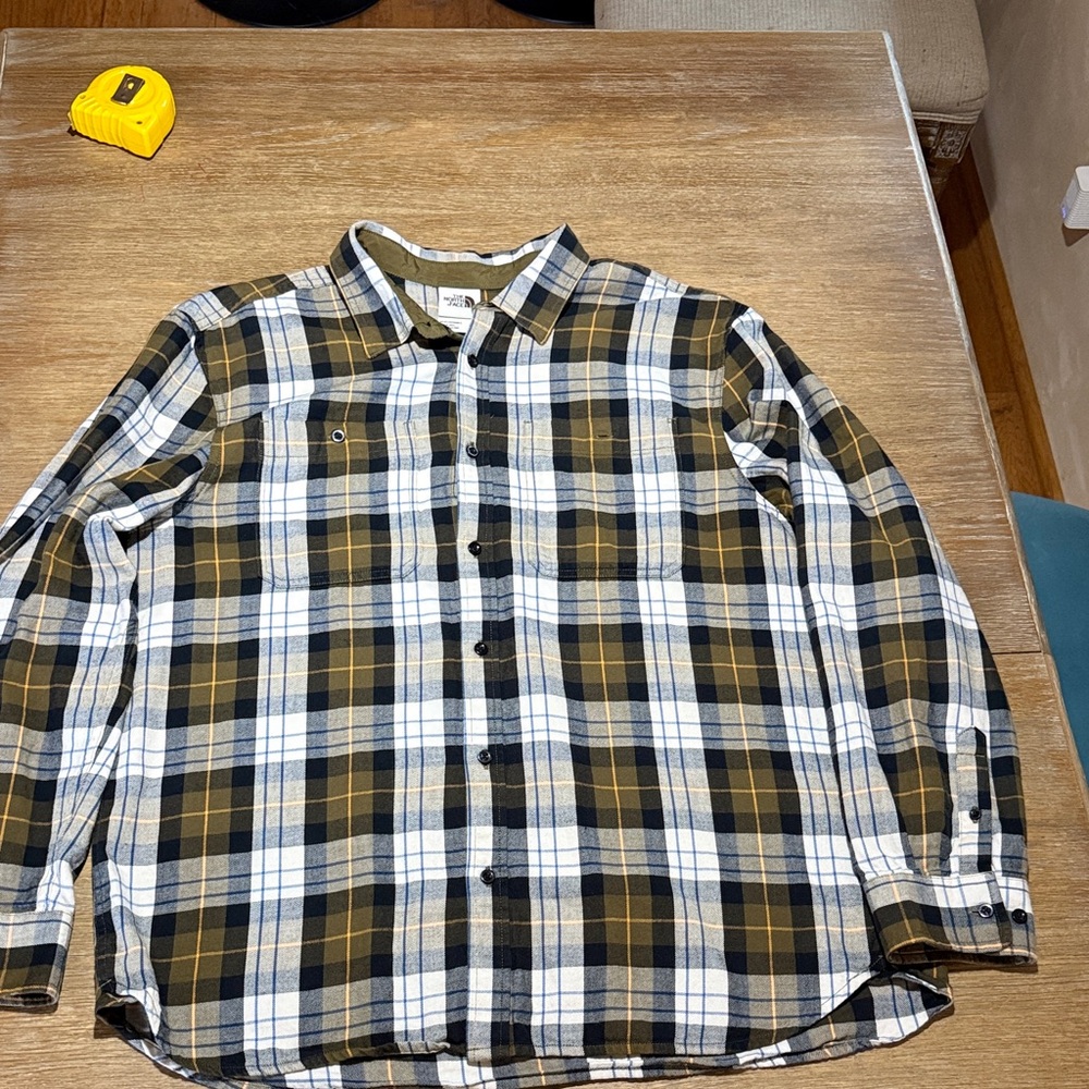 The North Face Olive Plaid flannel shirt size XL